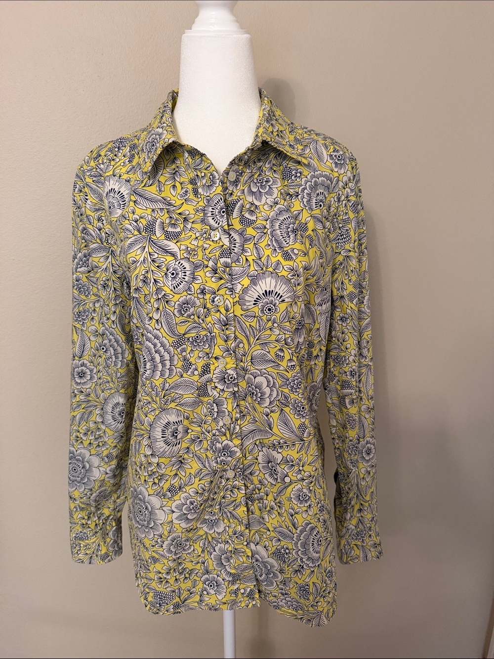 Woman’s Yellow Floral Button-Up Shirt